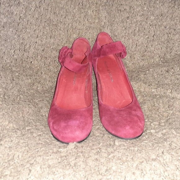 DJANGO & JULIETTE-Splendid-RETRO-Dark Fuschia Suede Mary Jane Bow Heels-Sz 37-NM - Picture 3 of 7